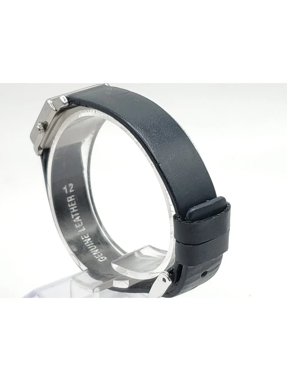 Sonata Quartz Watch Womens New Battery Silver Tone Black Band Square 17mm